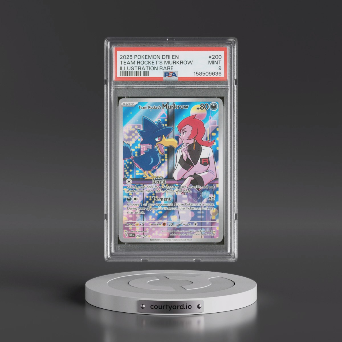 2025 Pokémon Dri EN-Destined Rivals #200 Team Rocket's Murkrow - Illustration Rare (PSA 9 MINT)