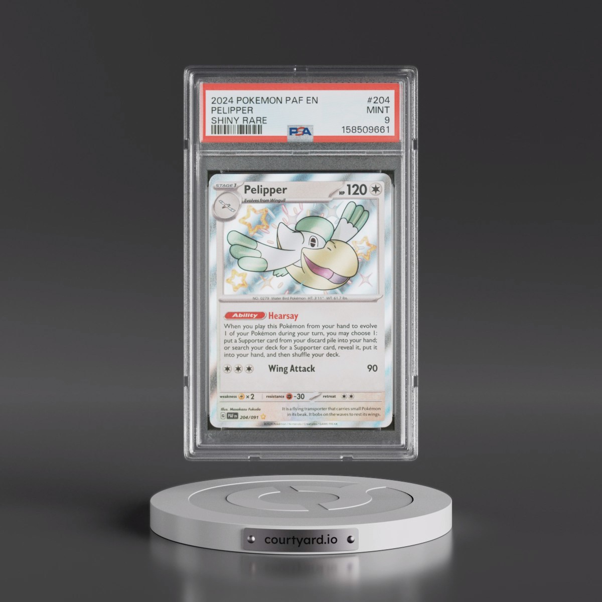 2024 Pokémon Paf EN-Paldean Fates #204 Pelipper - Shiny Rare (PSA 9 MINT)