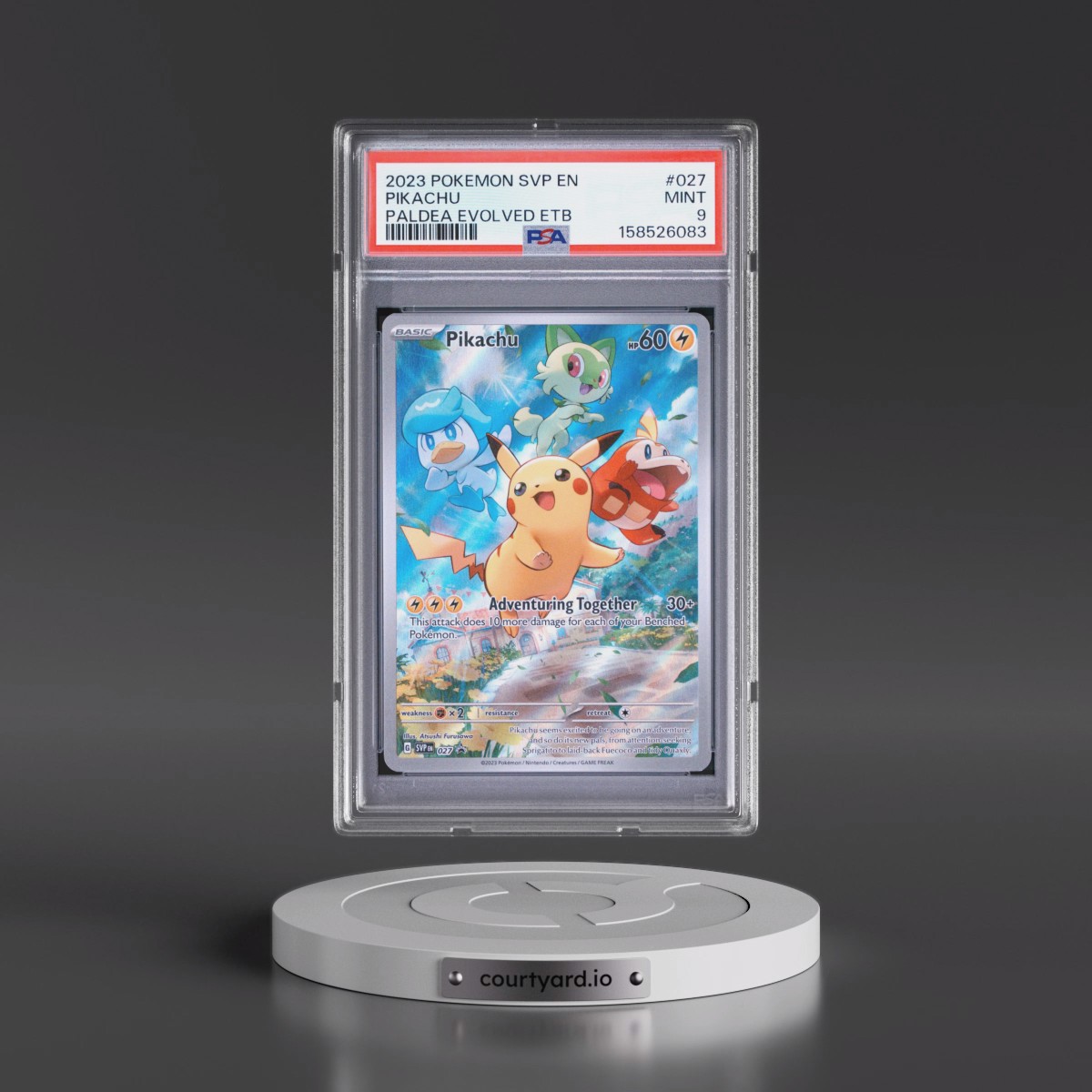 2023 Pokémon Svp EN-SV Black Star Promo #027 Pikachu - Paldea Evolved Elite Trainer Box (PSA 9 MINT)