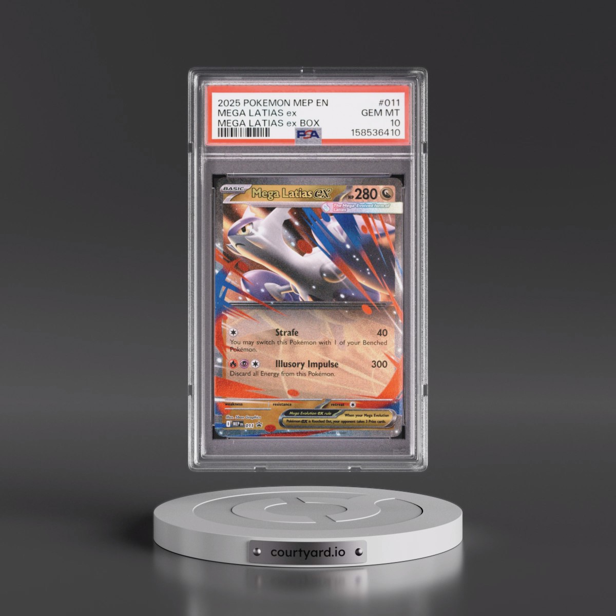 2025 Pokémon Mep EN-Me Black Star Promo #011 Mega Latias EX - Holo Mega Latias EX Box (PSA 10 GEM MINT)
