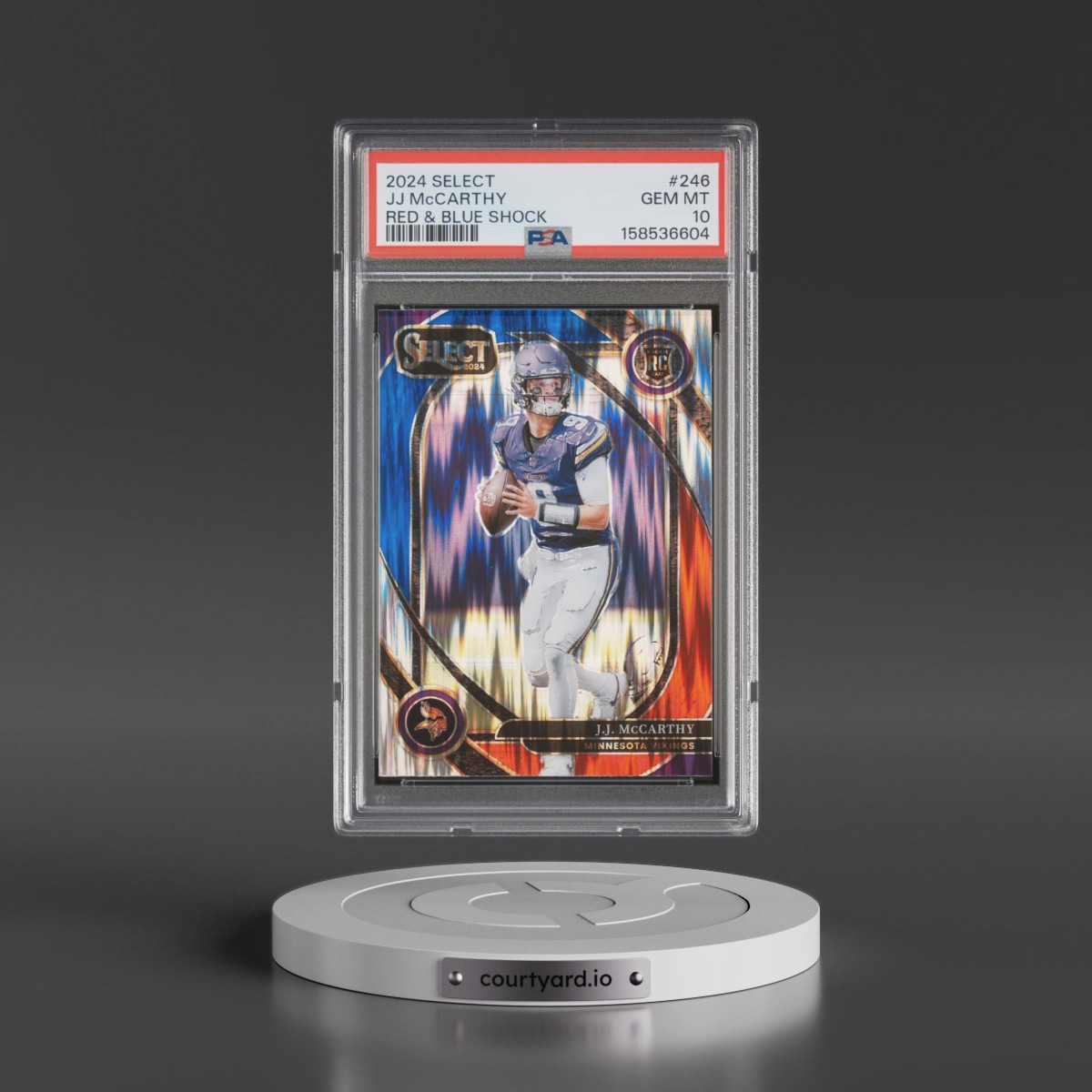 2024 Panini Select #246 JJ McCarthy - Red & Blue Shock (PSA 10 GEM MINT)