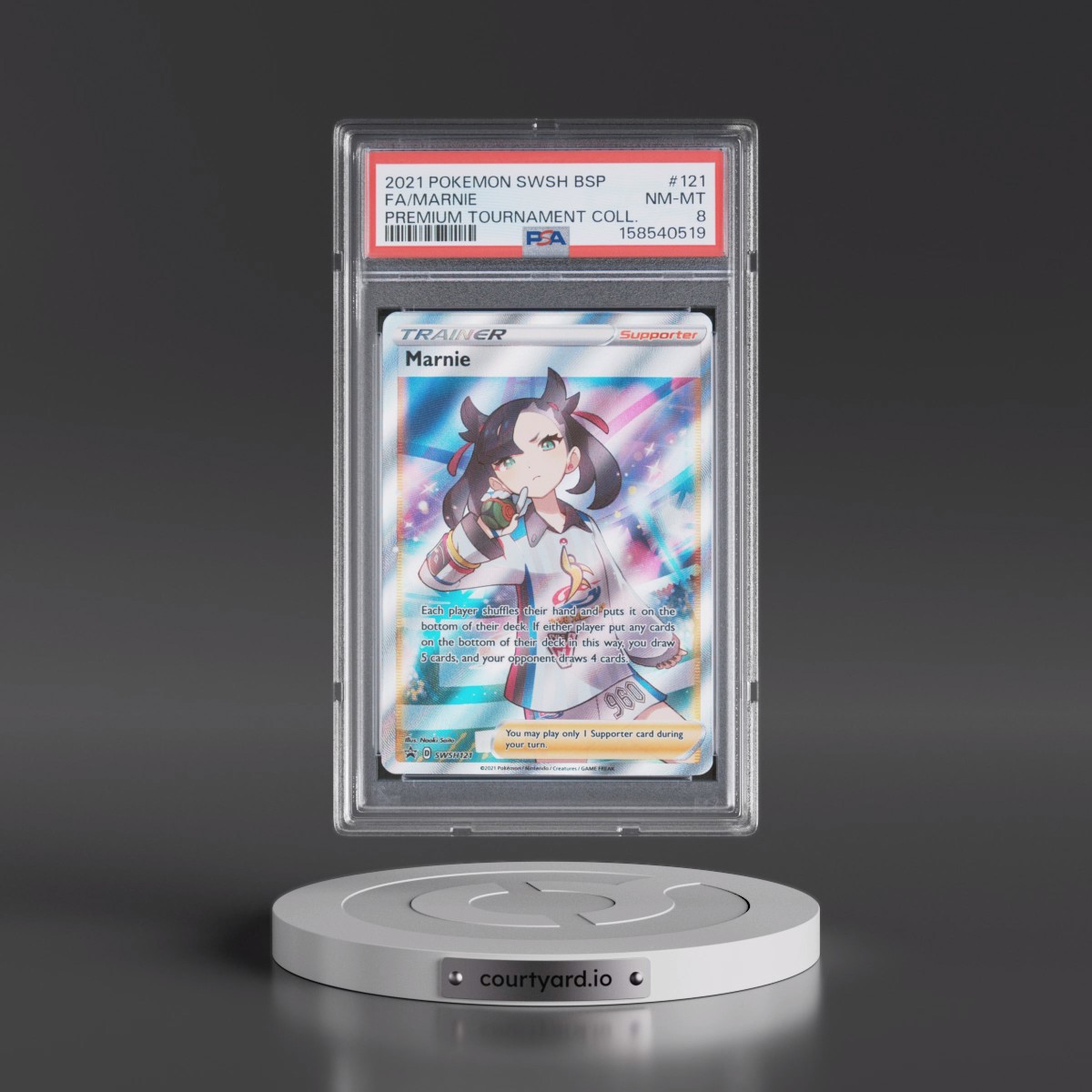 2021 Pokémon Swsh Black Star Promo #121 Marnie - Full Art Marnie Premium Tournament Collection (PSA 8 NM-MT)