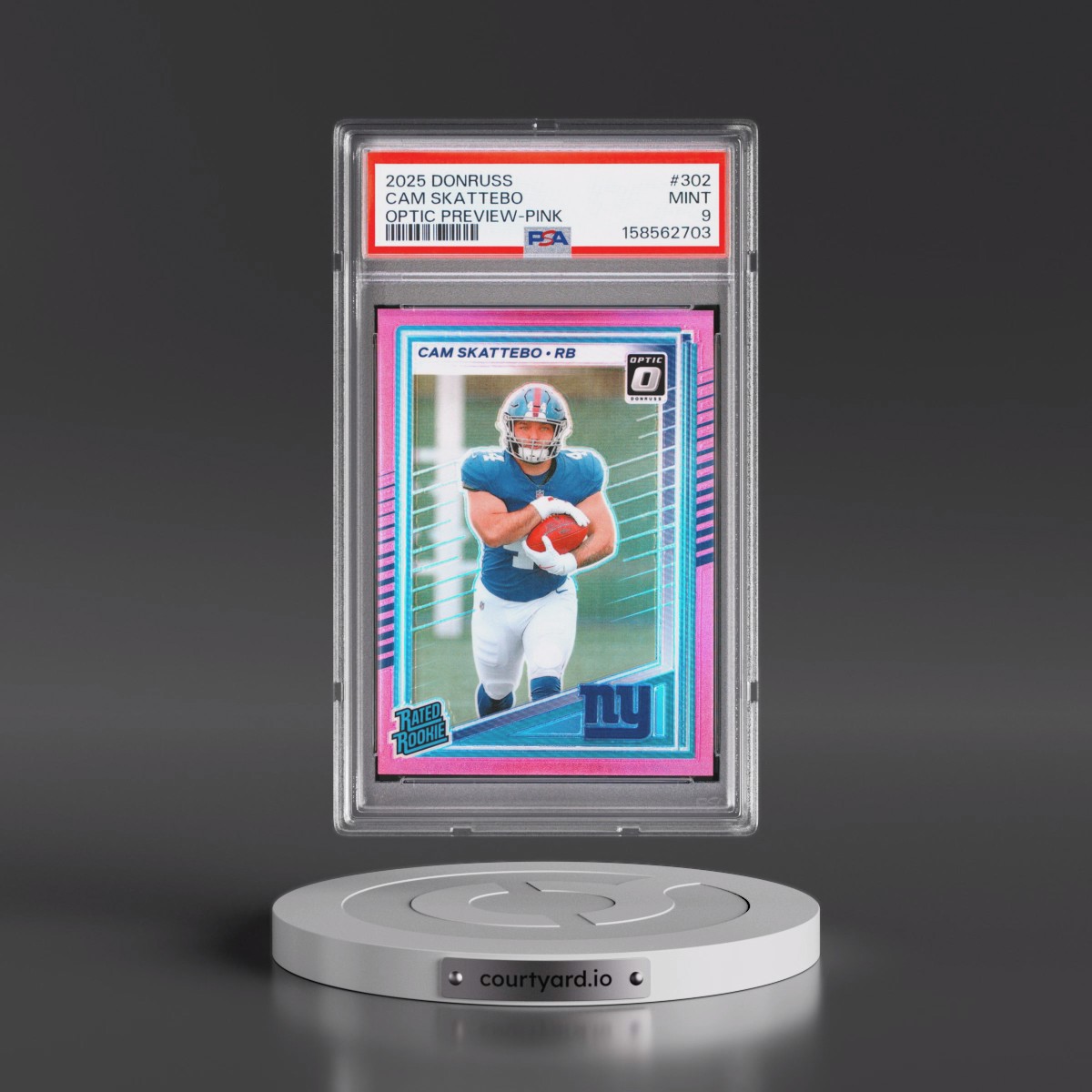 2025 Panini Donruss #302 Cam Skattebo - Optic Preview-Pink (PSA 9 MINT)