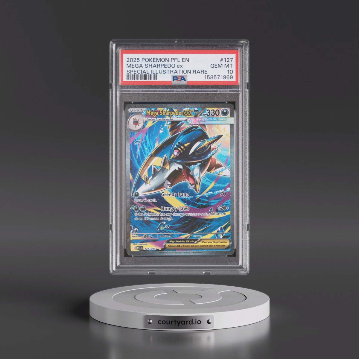 2025 Pokémon Pfl EN-Phantasmal Flames #127 Mega Sharpedo EX - Holo Special Illustration Rare (PSA 10 GEM MINT)