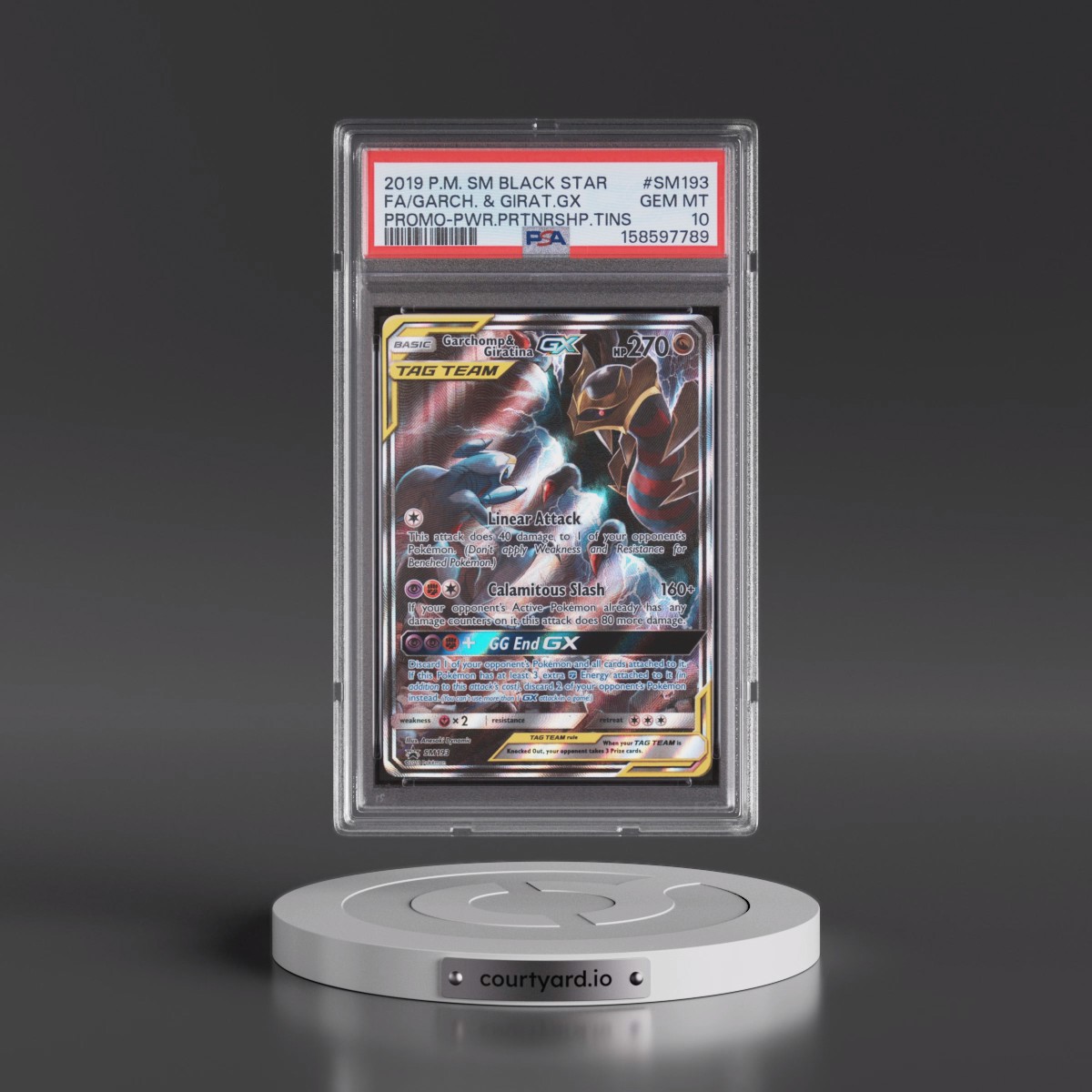 2019 Pokémon SM Black Star Promo #SM193 Garchomp & Giratina GX - Holo Full Art Power Partnership Tins (PSA 10 GEM MINT)