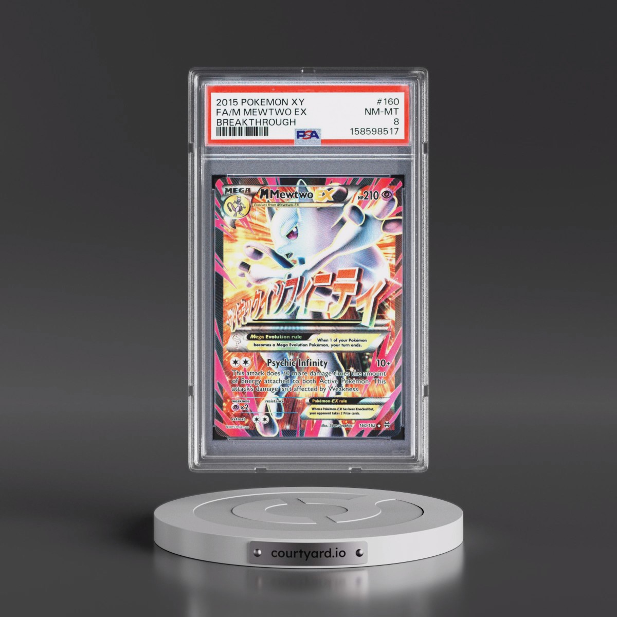 2015 Pokémon XY Breakthrough #160 M Mewtwo EX - Holo Full Art (PSA 8 NM-MT)