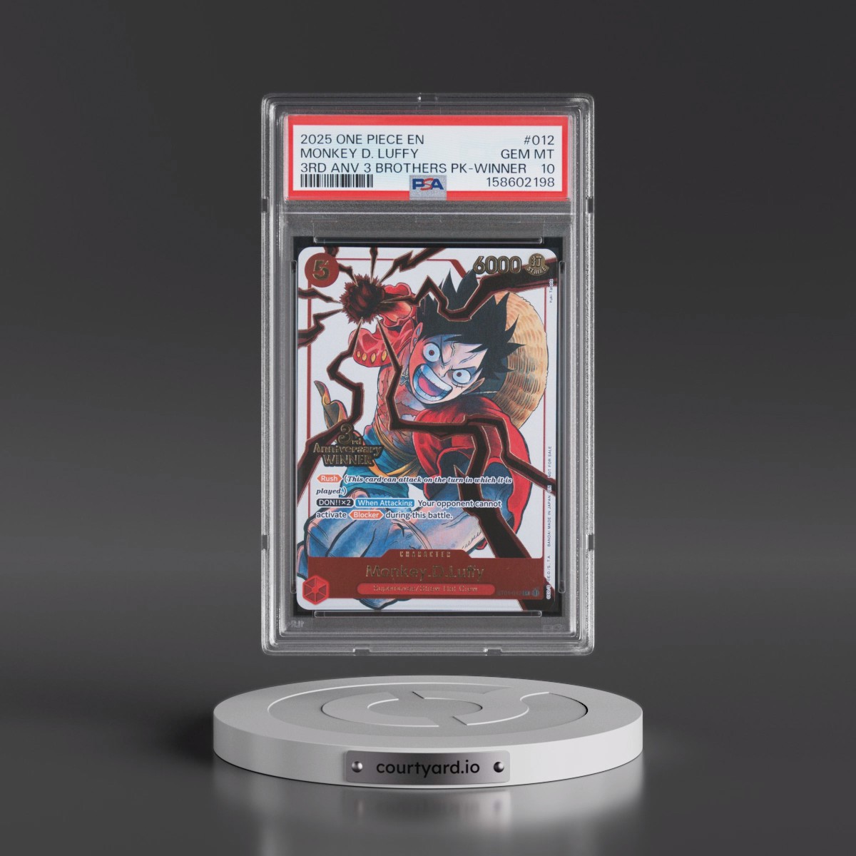 2025 One Piece 3rd Anniversary Tournament 3 Brothers Pack #012 Monkey D. Luffy - Winner (PSA 10 GEM MINT)