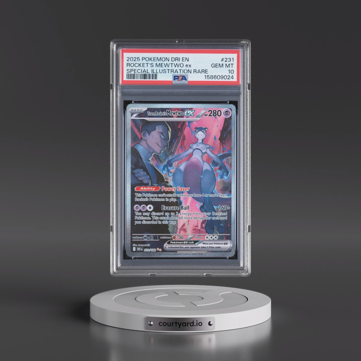 2025 Pokémon Dri EN-Destined Rivals #231 Team Rocket's Mewtwo EX - Holo Special Illustration Rare (PSA 10 GEM MINT)