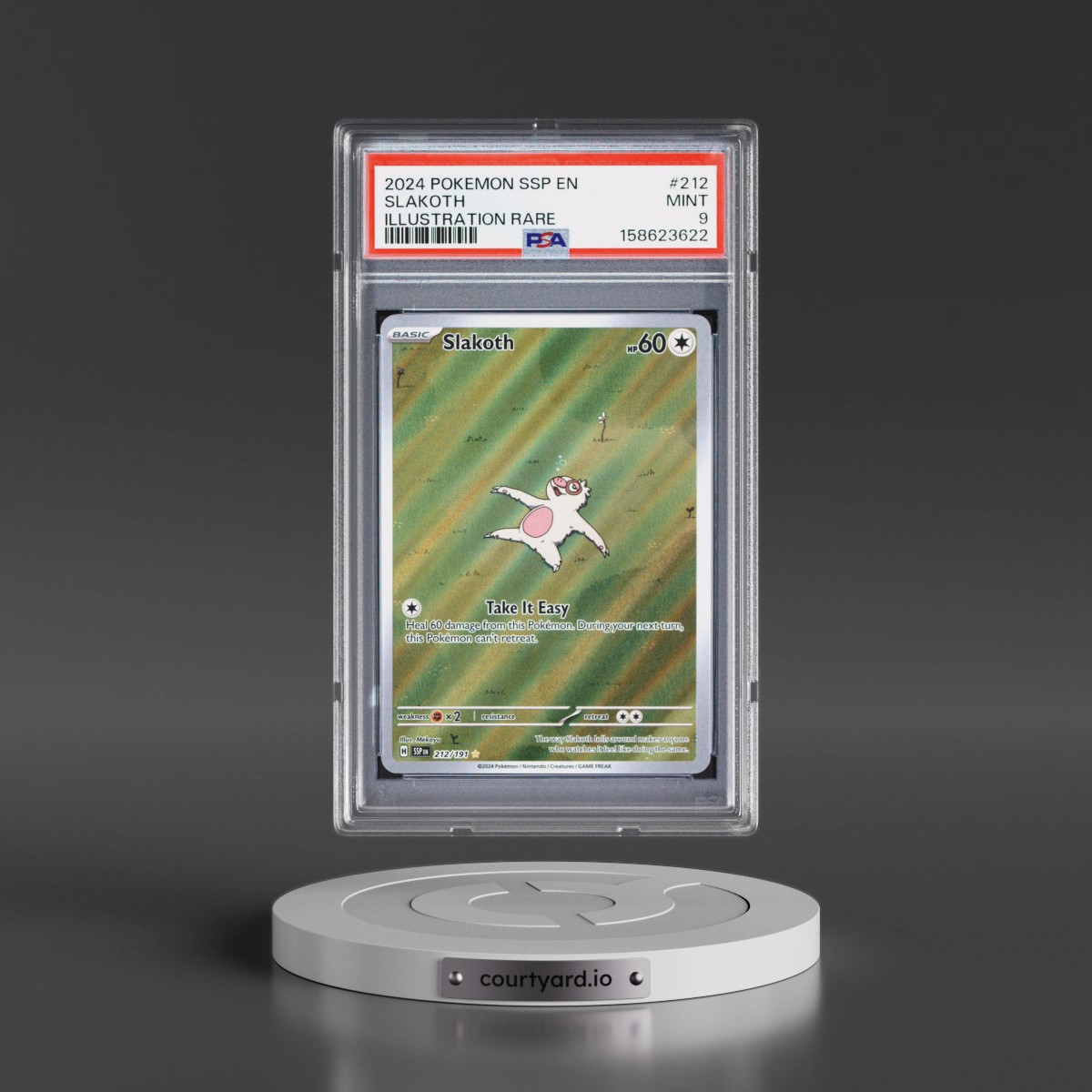 2024 Pokémon Ssp EN-Surging Sparks #212 Slakoth - Illustration Rare (PSA 9 MINT)