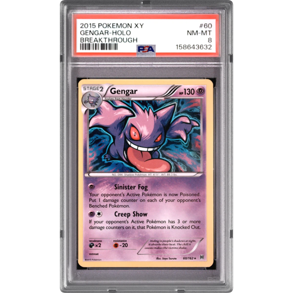 2015 Pokémon XY Breakthrough #60 Gengar - Holo (PSA 8 NM-MT)