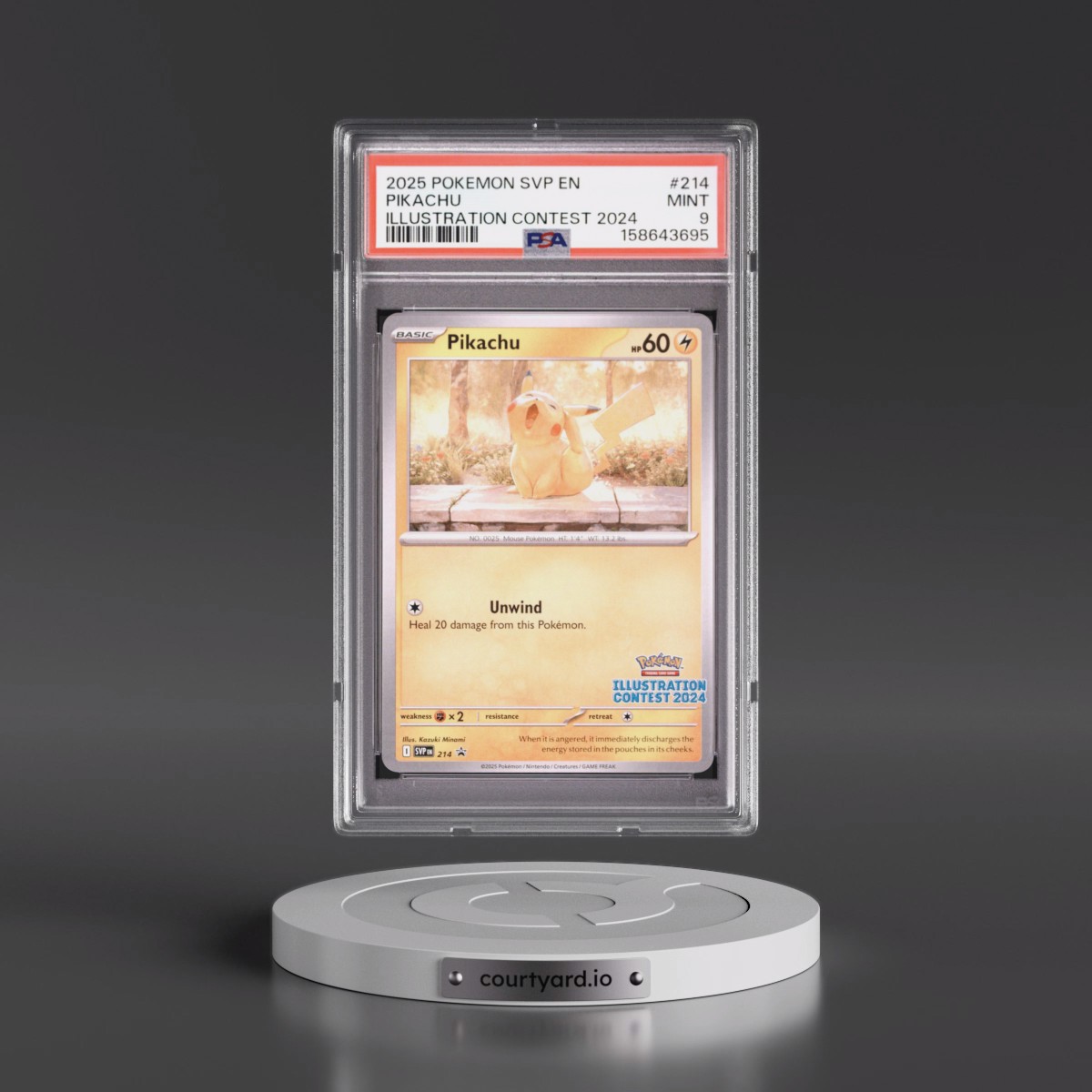 2025 Pokémon Svp EN-SV Black Star Promo #214 Pikachu - Illustration Contest 2024 (PSA 9 MINT)