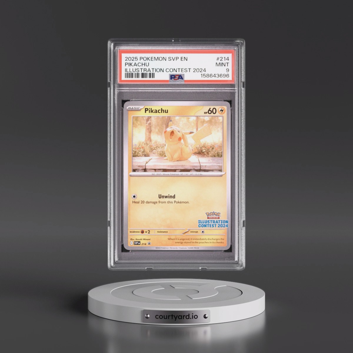 2025 Pokémon Svp EN-SV Black Star Promo #214 Pikachu - Illustration Contest 2024 (PSA 9 MINT)