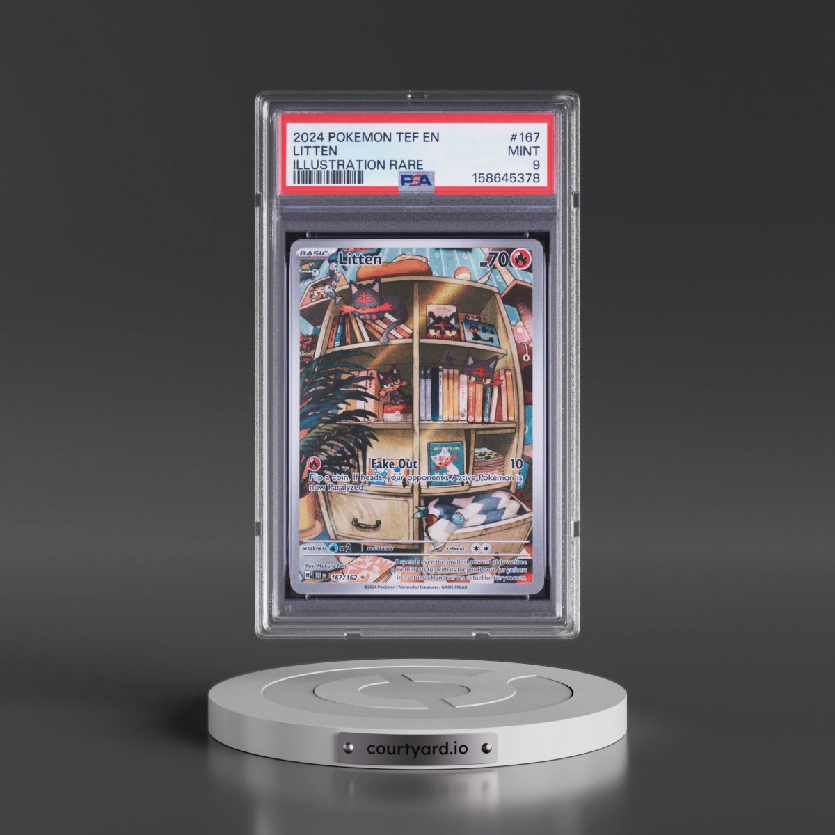 2024 Pokémon Tef EN-Temporal Forces #167 Litten - Illustration Rare (PSA 9 MINT)