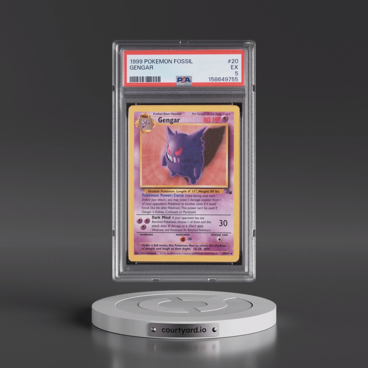 1999 Pokémon Fossil #20 Gengar (PSA 5 EX)