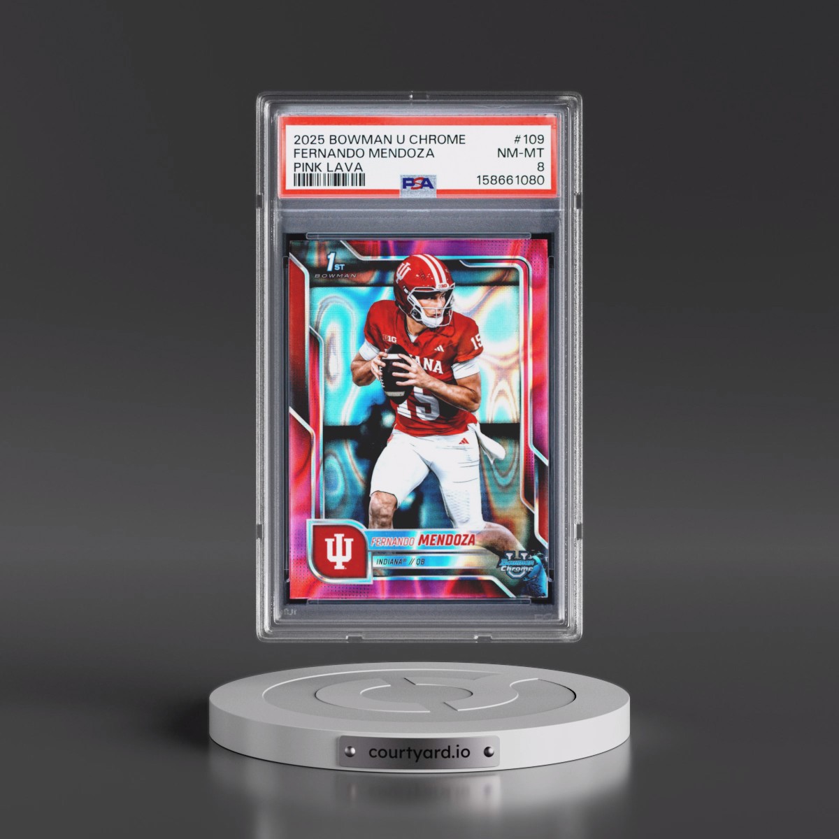 2025 Bowman University Chrome Fernando Mendoza - Pink Lava #109 PSA 8