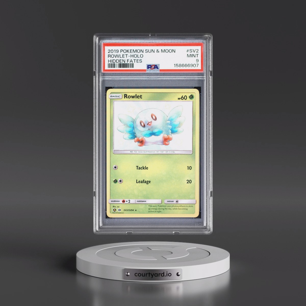 2019 Pokémon Sun & Moon Hidden Fates #SV2 Rowlet - Holo (PSA 9 MINT)