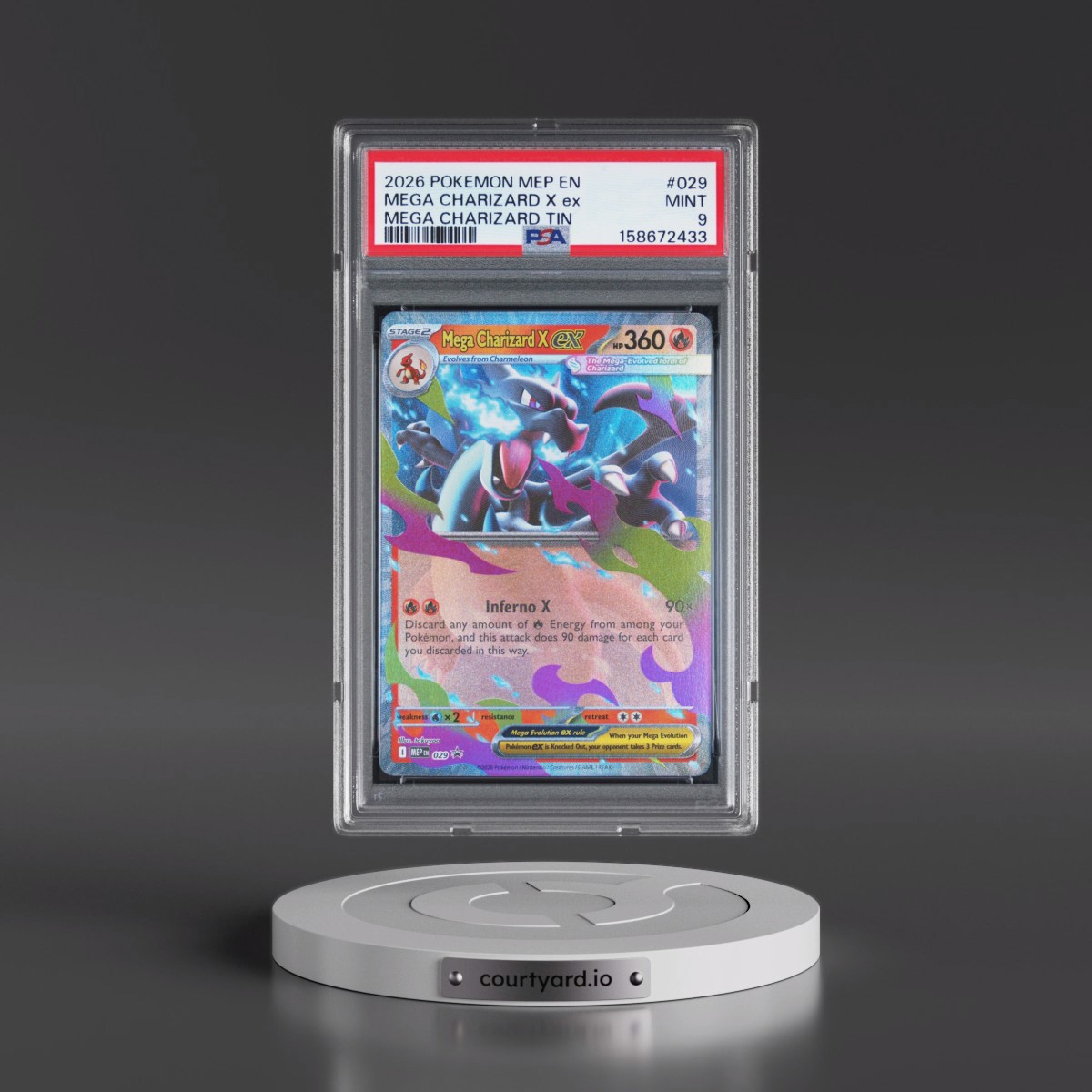 2026 Pokémon Mep EN-Me Black Star Promo #029 Mega Charizard X EX - Holo Mega Charizard Tin (PSA 9 MINT)