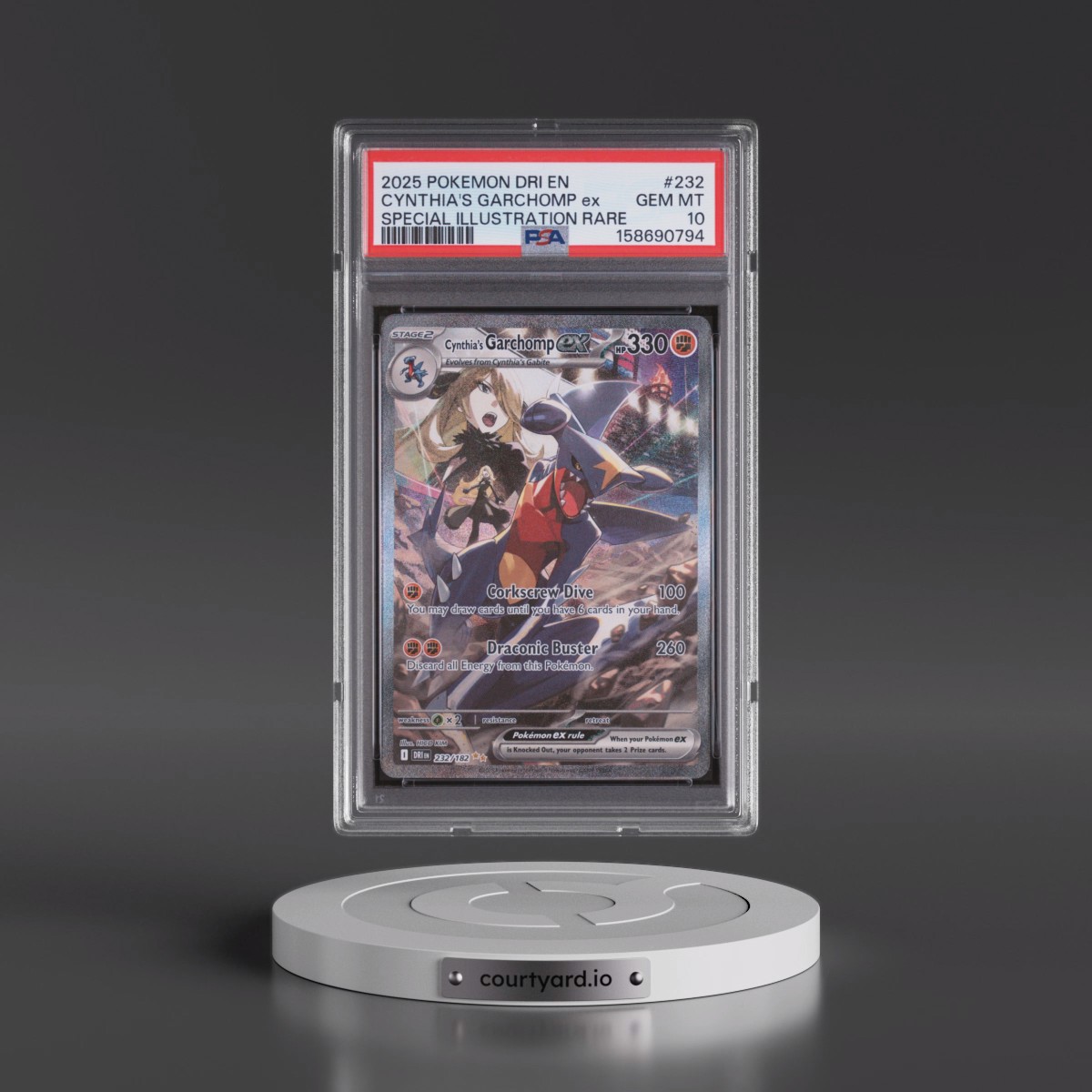 2025 Pokémon Dri EN-Destined Rivals #232 Cynthia's Garchomp EX - Holo Special Illustration Rare (PSA 10 GEM MINT)