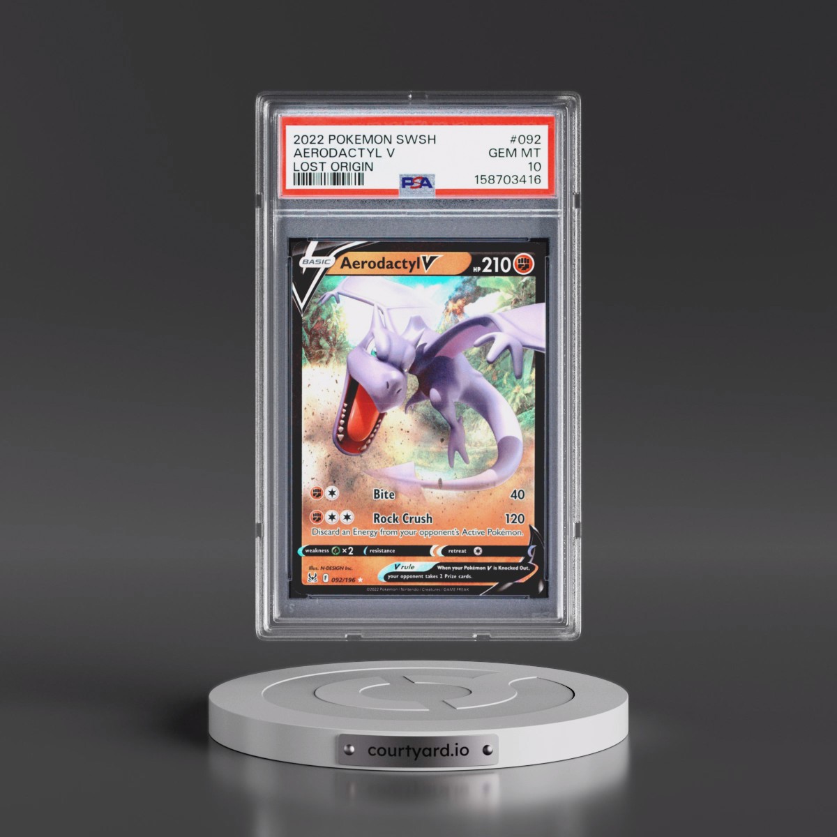 2022 Pokémon Sword & Shield Lost Origin #092 Aerodactyl V - Holo (PSA 10 GEM MINT)