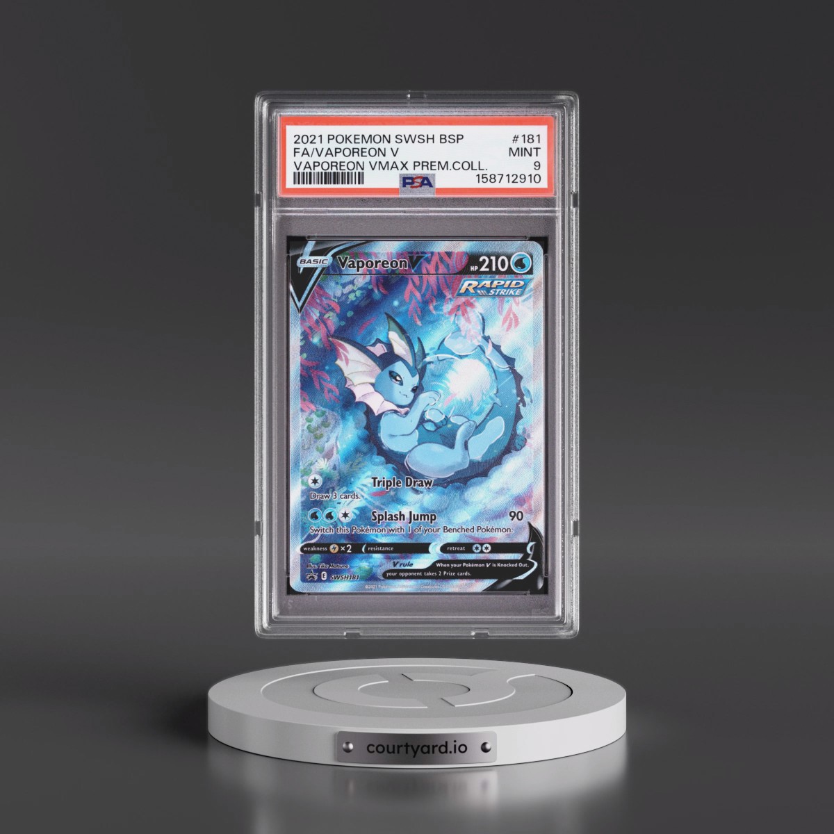 2021 Pokémon Swsh Black Star Promo #181 Vaporeon V - Holo Full Art Vaporeon Vmax Premium Collection (PSA 9 MINT)