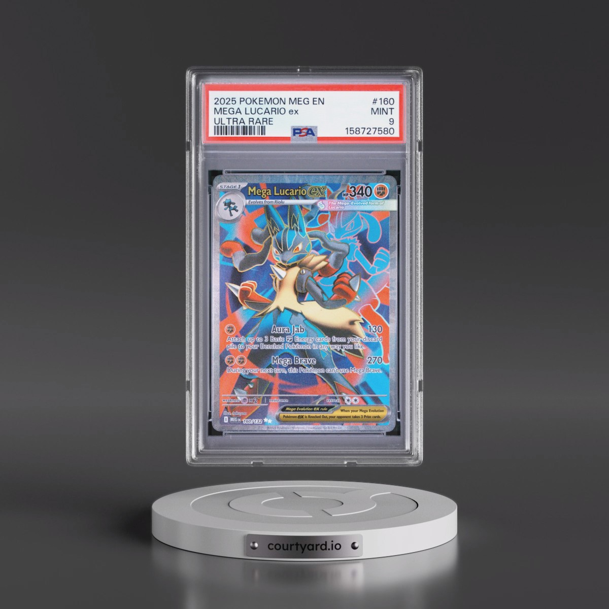 2025 Pokémon Meg EN-Mega Evolution #160 Mega Lucario EX - Holo Ultra Rare (PSA 9 MINT)