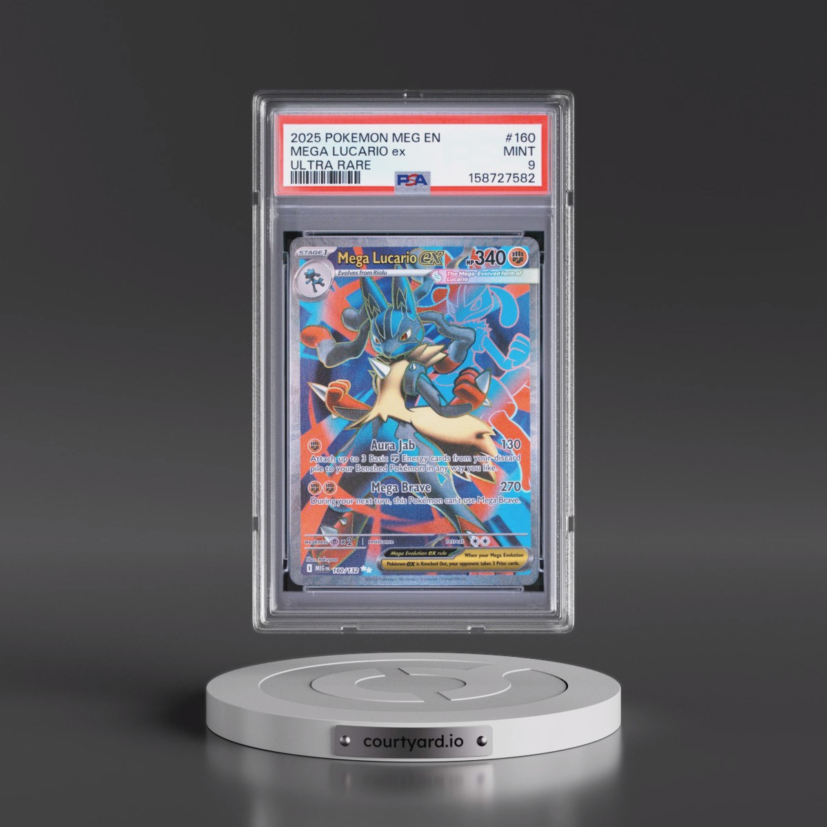 2025 Pokémon Meg EN-Mega Evolution #160 Mega Lucario EX - Holo Ultra Rare (PSA 9 MINT)
