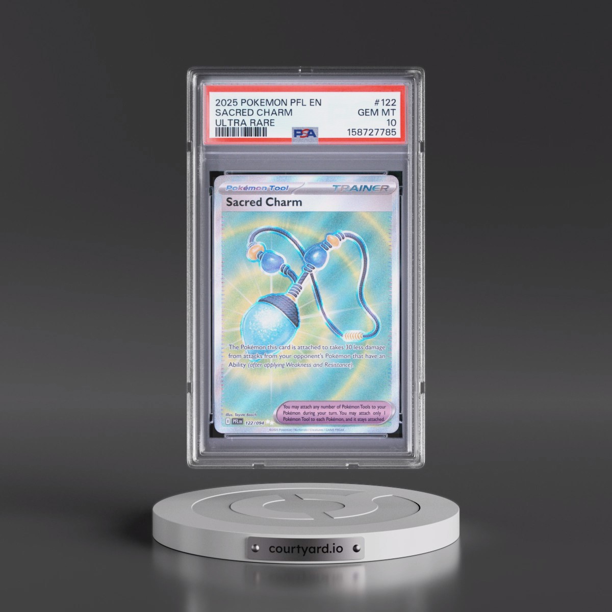 2025 Pokémon Pfl EN-Phantasmal Flames #122 Sacred Charm - Ultra Rare (PSA 10 GEM MINT)
