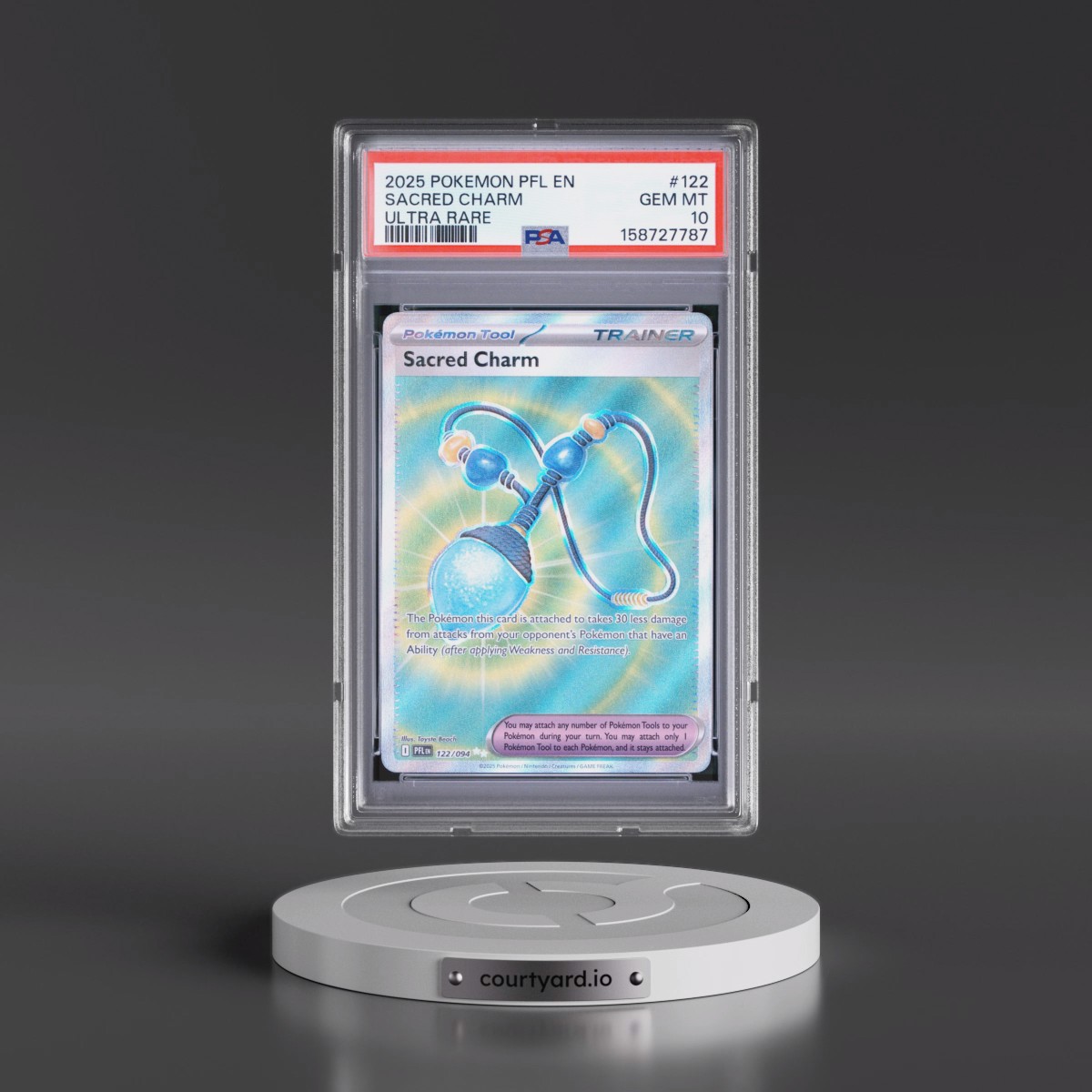 2025 Pokémon Pfl EN-Phantasmal Flames #122 Sacred Charm - Ultra Rare (PSA 10 GEM MINT)