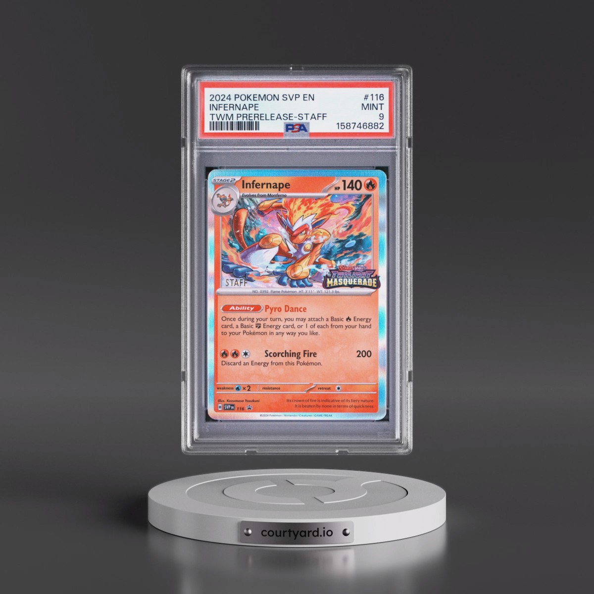 2024 Pokémon Svp EN-SV Black Star Promo #116 Infernape - Twilight Masquerade Prerelease-Staff (PSA 9 MINT)