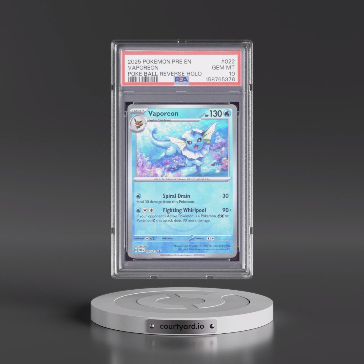 2025 Pokémon Pre EN-Prismatic Evolutions #022 Vaporeon - Reverse Holo Poke Ball (PSA 10 GEM MINT)