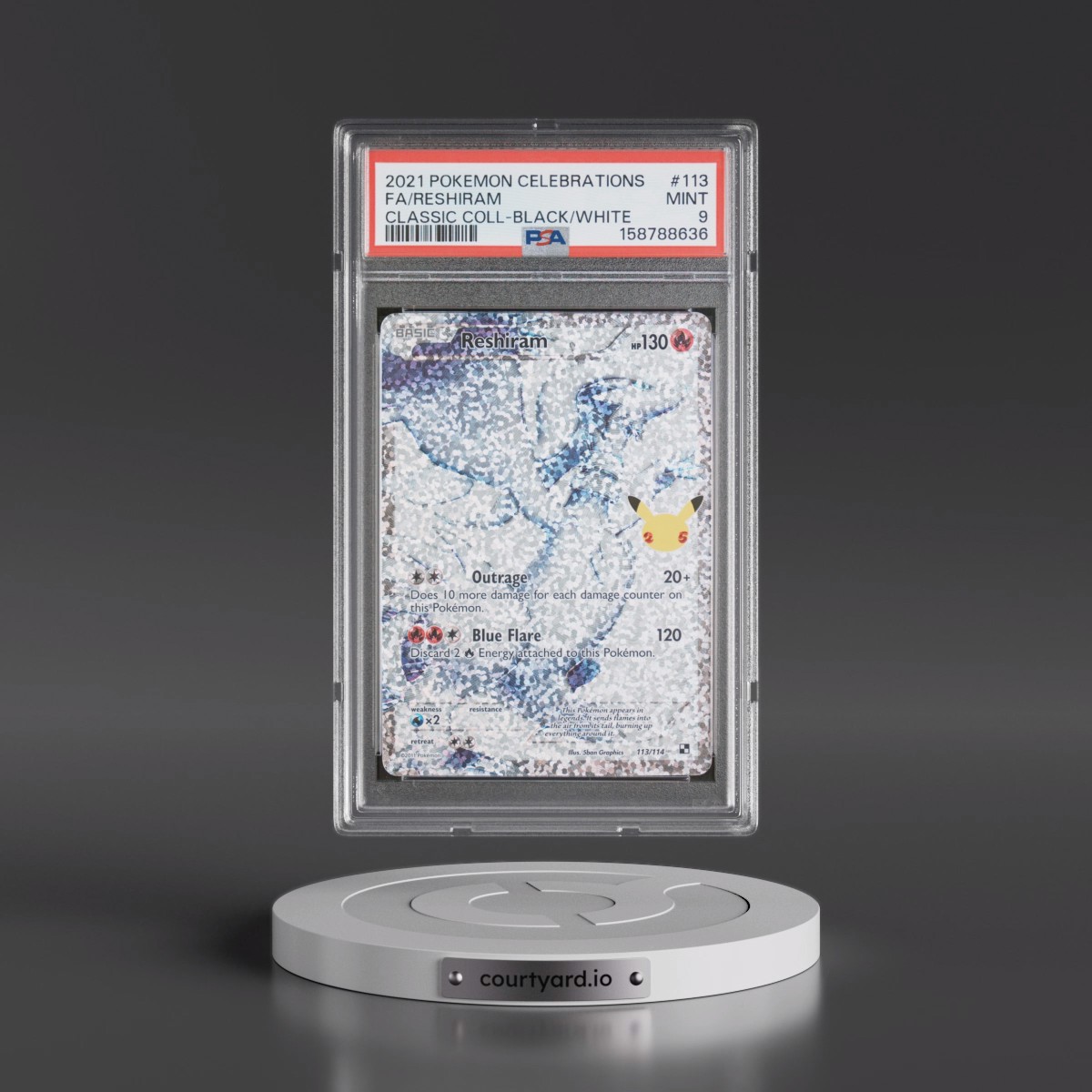 2021 Pokémon Celebrations Classic Collection #113 Reshiram - Full Art (PSA 9 MINT)
