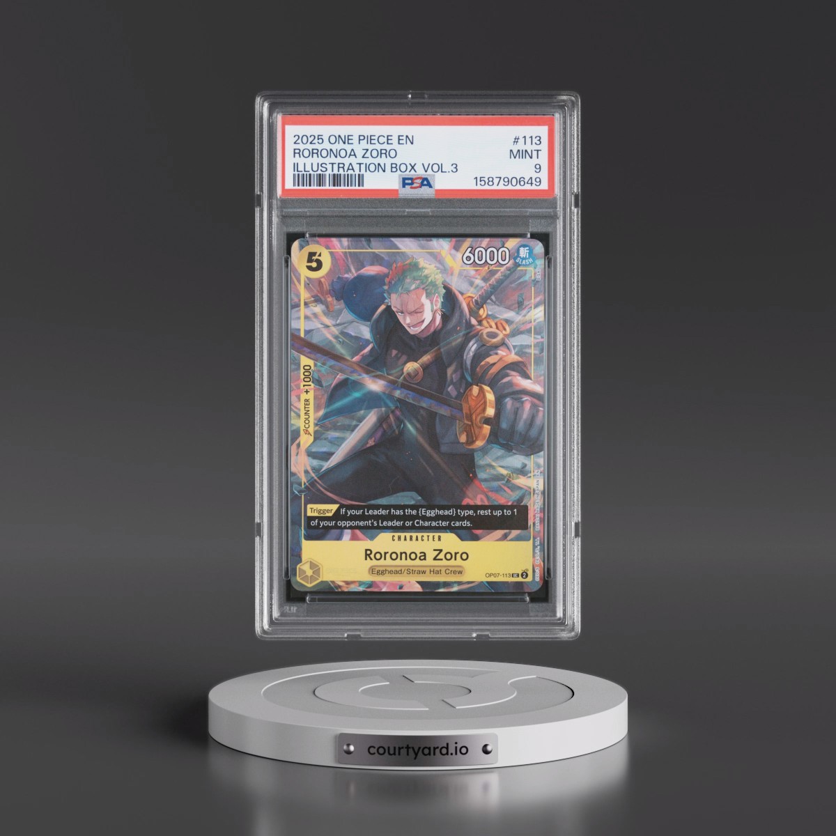 2025 One Piece Promos #113 Roronoa Zoro - Illustration Box Vol.3 (PSA 9 MINT)
