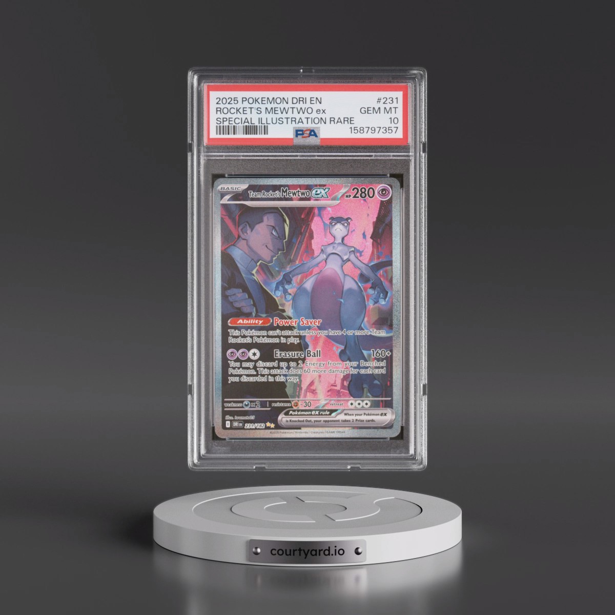 2025 Pokémon Dri EN-Destined Rivals #231 Team Rocket's Mewtwo EX - Holo Special Illustration Rare (PSA 10 GEM MINT)