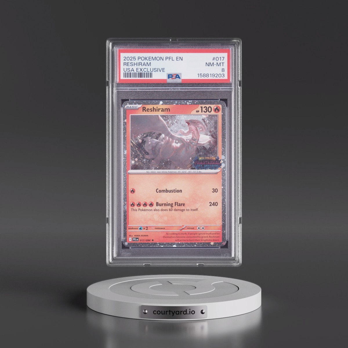 2025 Pokémon Pfl EN-Phantasmal Flames #017 Reshiram - USA Exclusive (PSA 8 NM-MT)