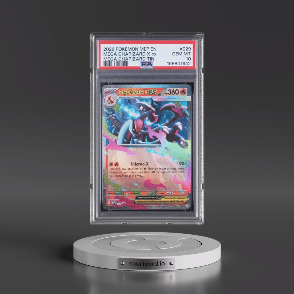 2026 Pokémon Mep EN-Me Black Star Promo #029 Mega Charizard X EX - Holo Mega Charizard Tin (PSA 10 GEM MINT)