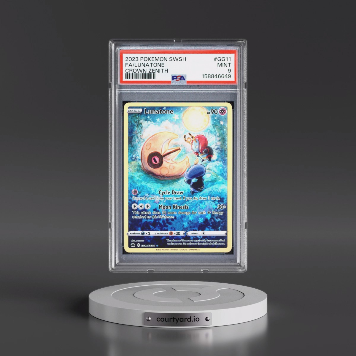 2023 Pokémon Sword and Shield Crown Zenith #GG11 Lunatone - Full Art (PSA 9 MINT)