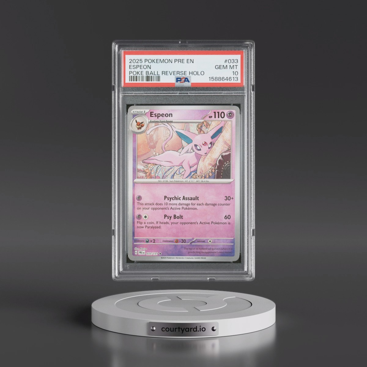 2025 Pokémon Pre EN-Prismatic Evolutions #033 Espeon - Reverse Holo Poke Ball (PSA 10 GEM MINT)