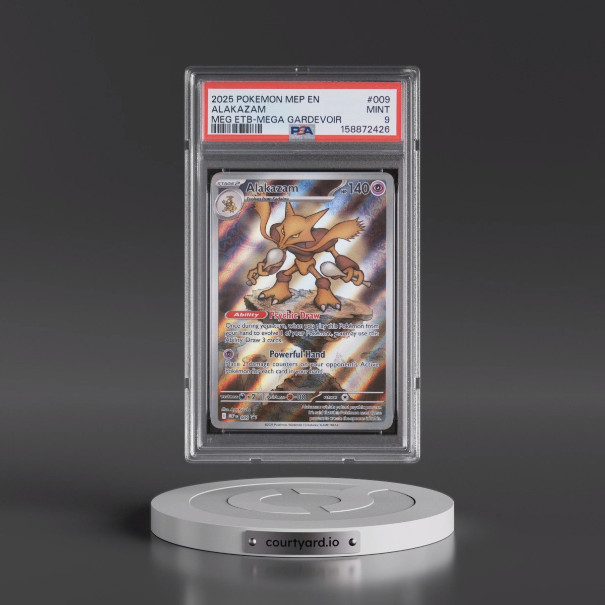 2025 Pokémon Mep EN-Me Black Star Promo #009 Alakazam - Mega Evolution Elite Trainer Box-Mega Gardevoir (PSA 9 MINT)