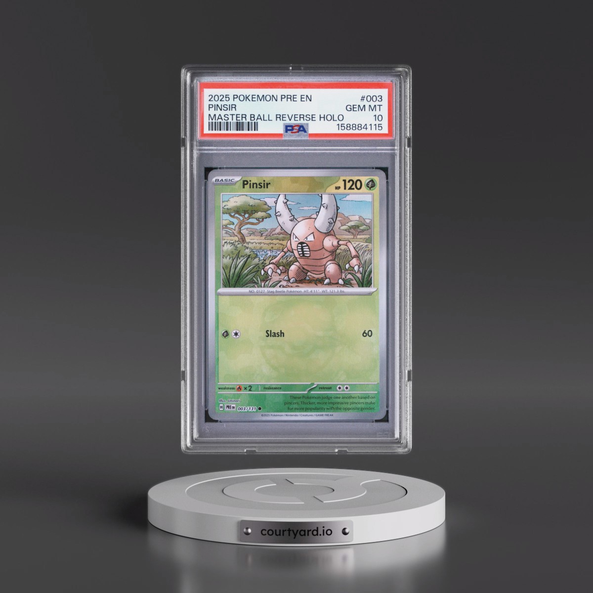 2025 Pokémon Pre EN-Prismatic Evolutions #003 Pinsir - Reverse Holo Master Ball (PSA 10 GEM MINT)