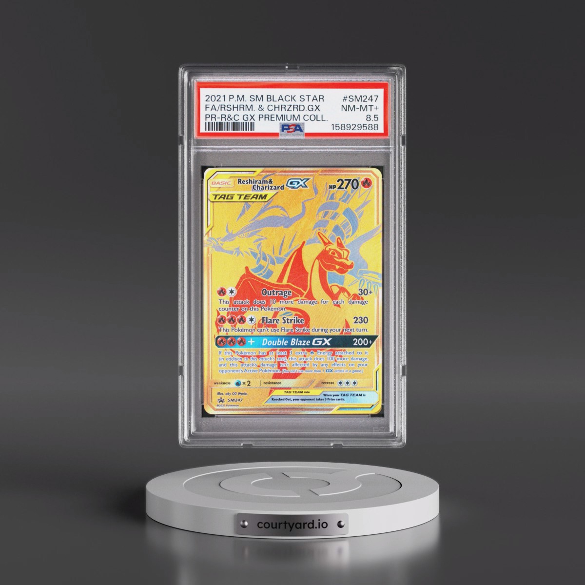 2021 Pokémon SM Black Star Promo #SM247 Reshiram & Charizard GX - Holo Full Art Reshiram & Charizard GX Premium Collection (PSA 8.5 NM-MT+)