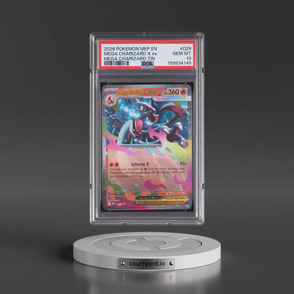 2026 Pokémon Mep EN-Me Black Star Promo Mega Charizard X EX - Holo Mega Charizard Tin #029 PSA 10