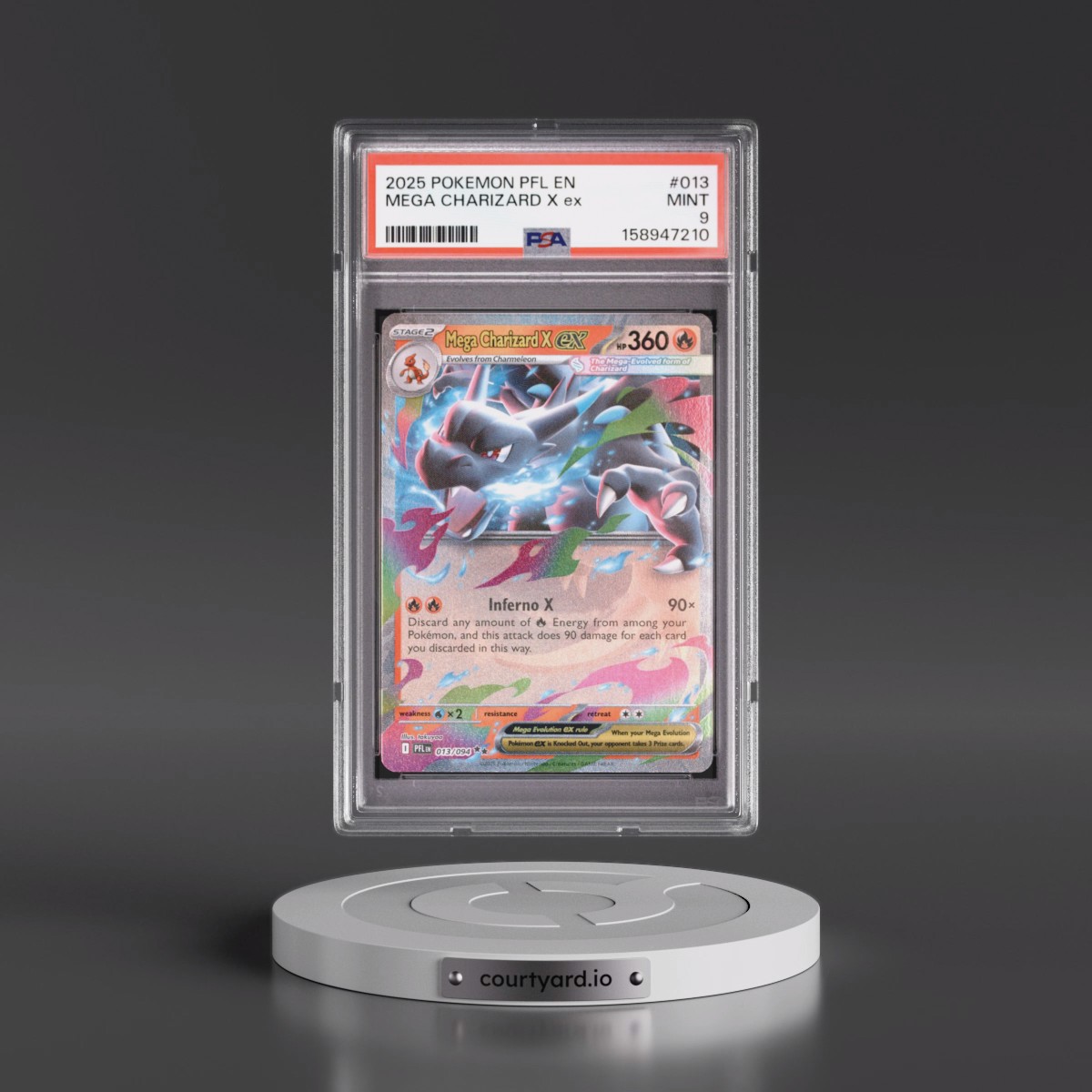 2025 Pokémon Pfl EN-Phantasmal Flames #013 Mega Charizard X EX - Holo (PSA 9 MINT)