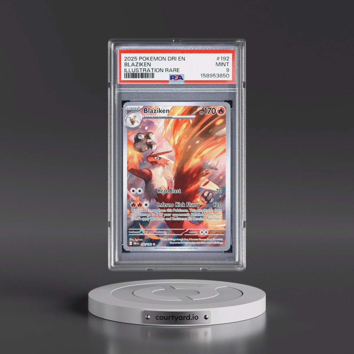 2025 Pokémon Dri EN-Destined Rivals #192 Blaziken - Illustration Rare (PSA 9 MINT)