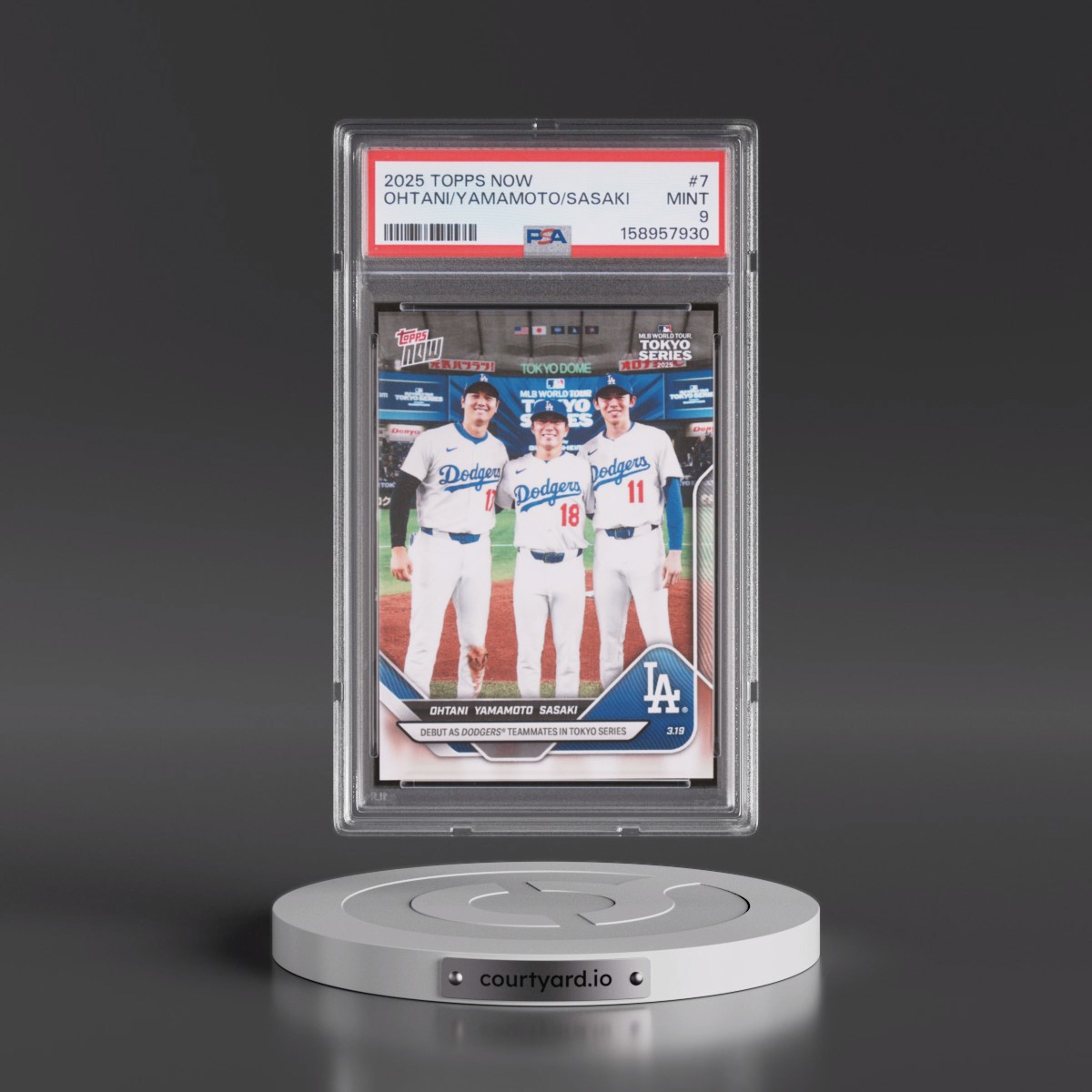 2025 Topps Now #7 Roki Sasaki/Shohei Ohtani/Yoshinobu Yamamoto (PSA 9 MINT)