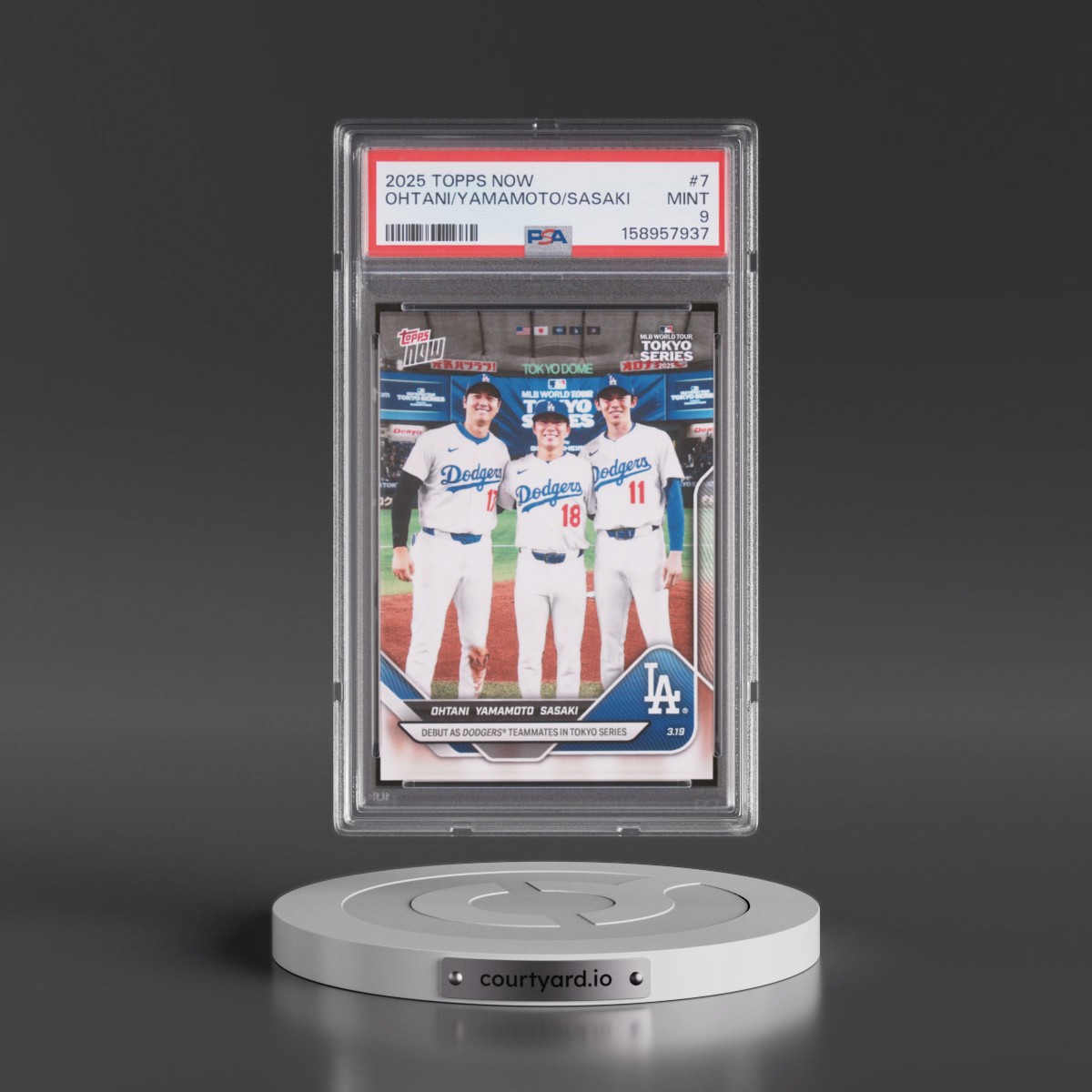 2025 Topps Now #7 Roki Sasaki/Shohei Ohtani/Yoshinobu Yamamoto (PSA 9 MINT)