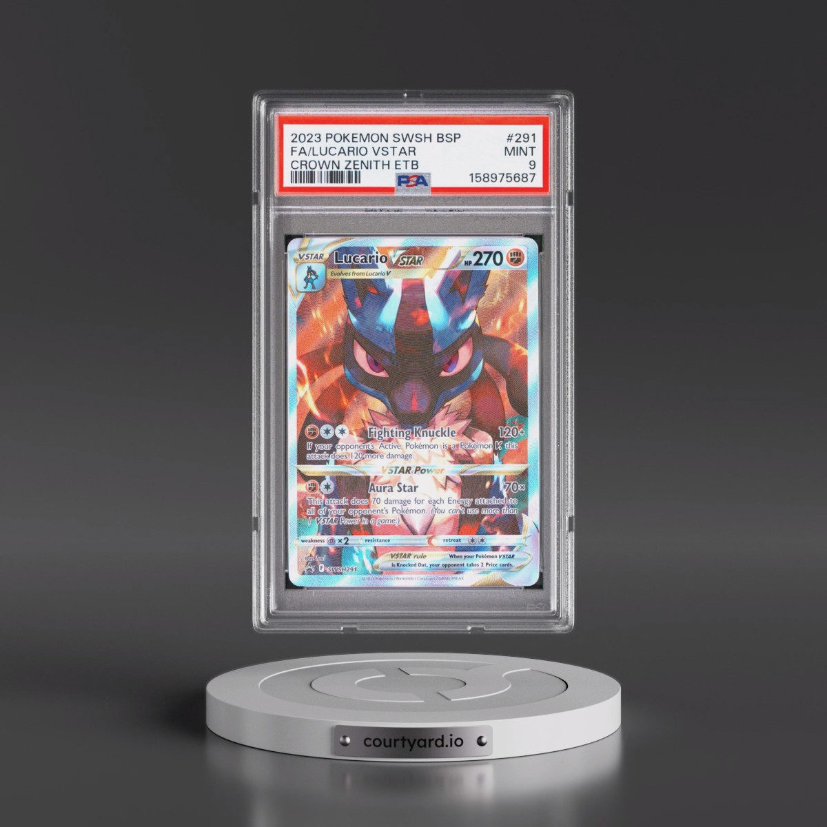2023 Pokémon Swsh Black Star Promo #291 Lucario Vstar - Full Art Crown Zenith Elite Trainer Box (PSA 9 MINT)