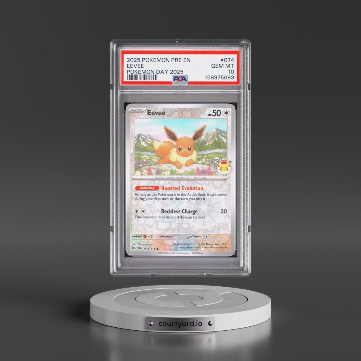 2025 Pokémon Pre EN-Prismatic Evolutions #074 Eevee - Pokemon Day 2025 (PSA 10 GEM MINT)