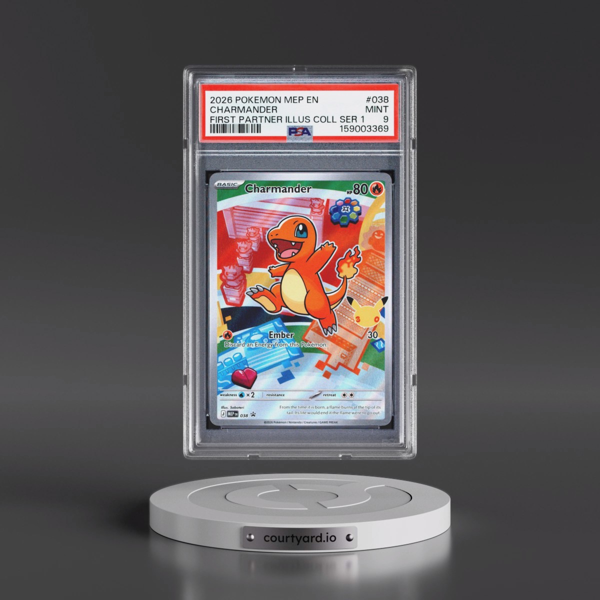 2026 Pokémon Mep EN-Me Black Star Promo #038 Charmander - First Partner Illustration Collection Series 1 (PSA 9 MINT)