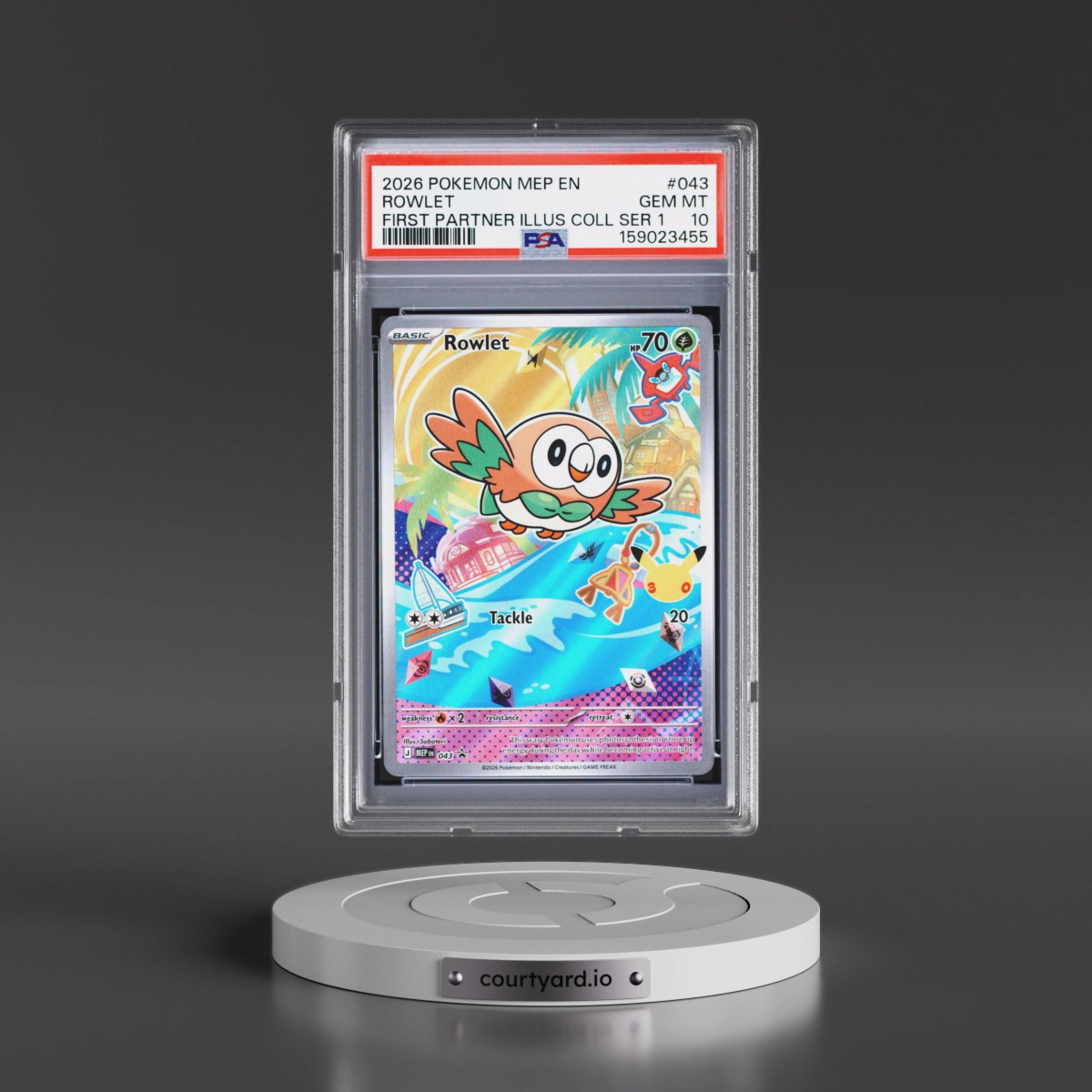 2026 Pokémon Mep EN-Me Black Star Promo #043 Rowlet - First Partner Illustration Collection Series 1 (PSA 10 GEM MINT)