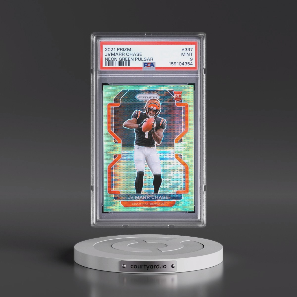 2021 Panini Prizm JA’Marr Chase - Neon Green Pulsar #337 PSA 9